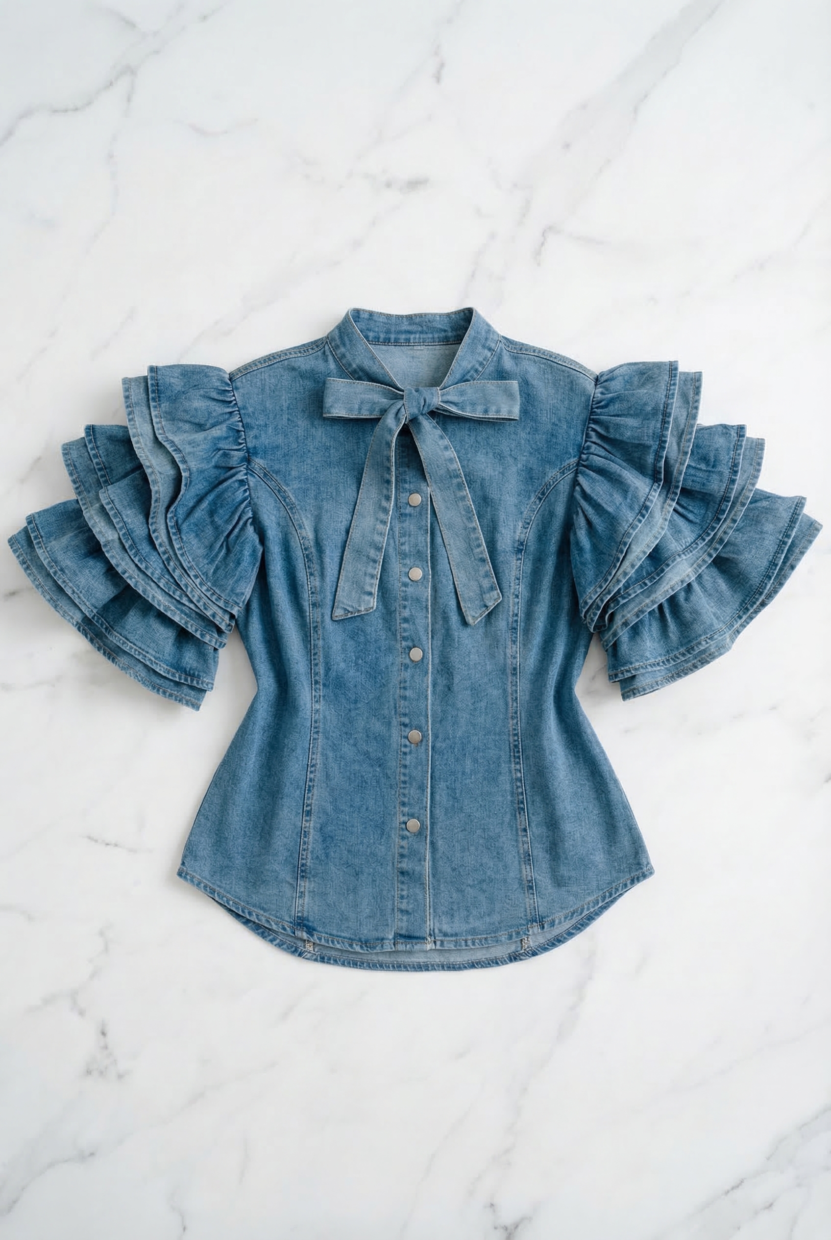 Denim Bowtie Blouse — 2